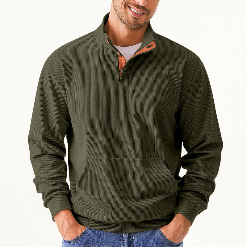 Men's Casual Long Sleeve Stand Collar Pullover Sweatshirts With Pocket