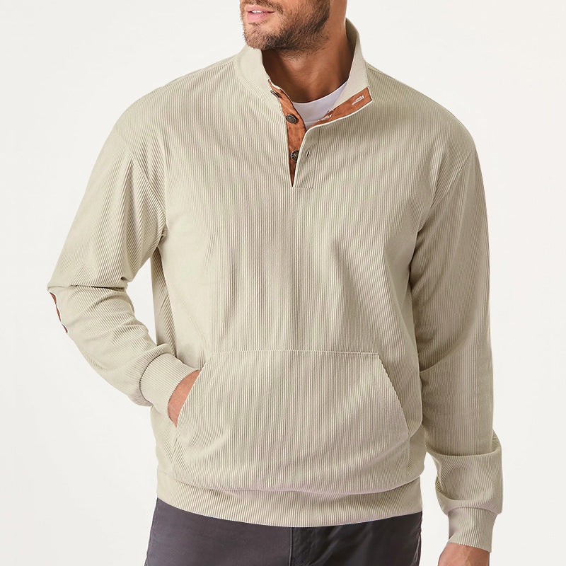 Men's Casual Long Sleeve Stand Collar Pullover Sweatshirts With Pocket