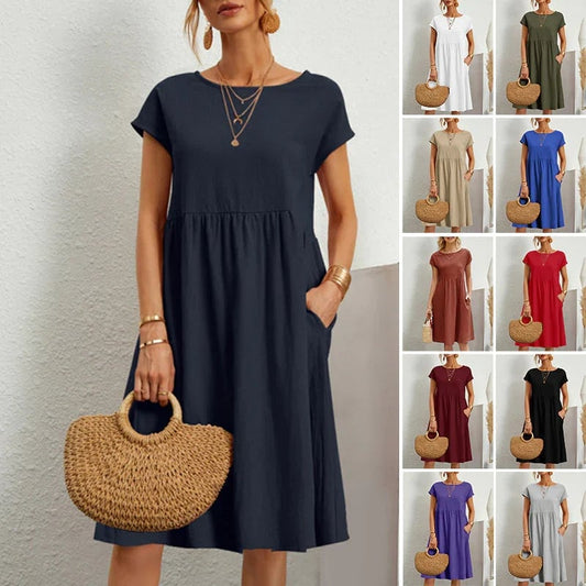 🔥Women's Cotton Round Neck Dress(Buy 2 get 15% off )