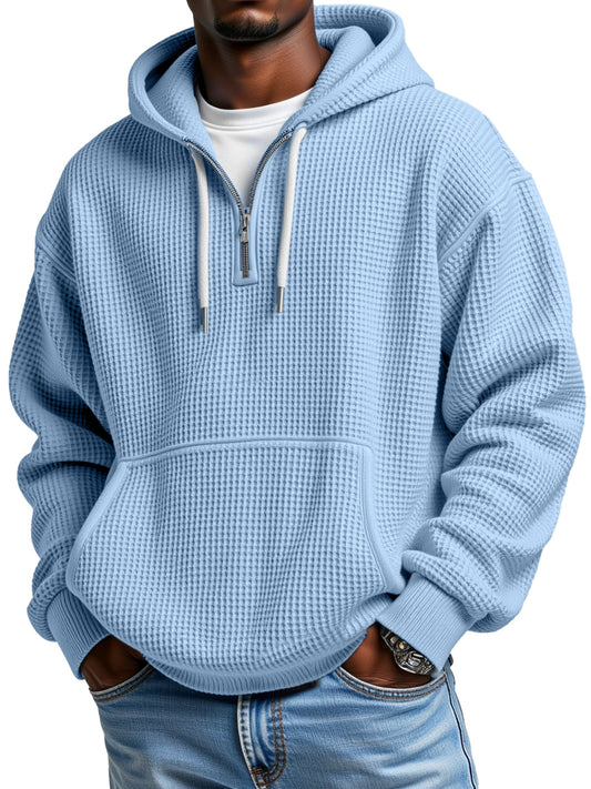 Black Friday Early Sale - Men's Casual Solid Color Waffle Zipper Long Sleeve Hooded Sweatshirt