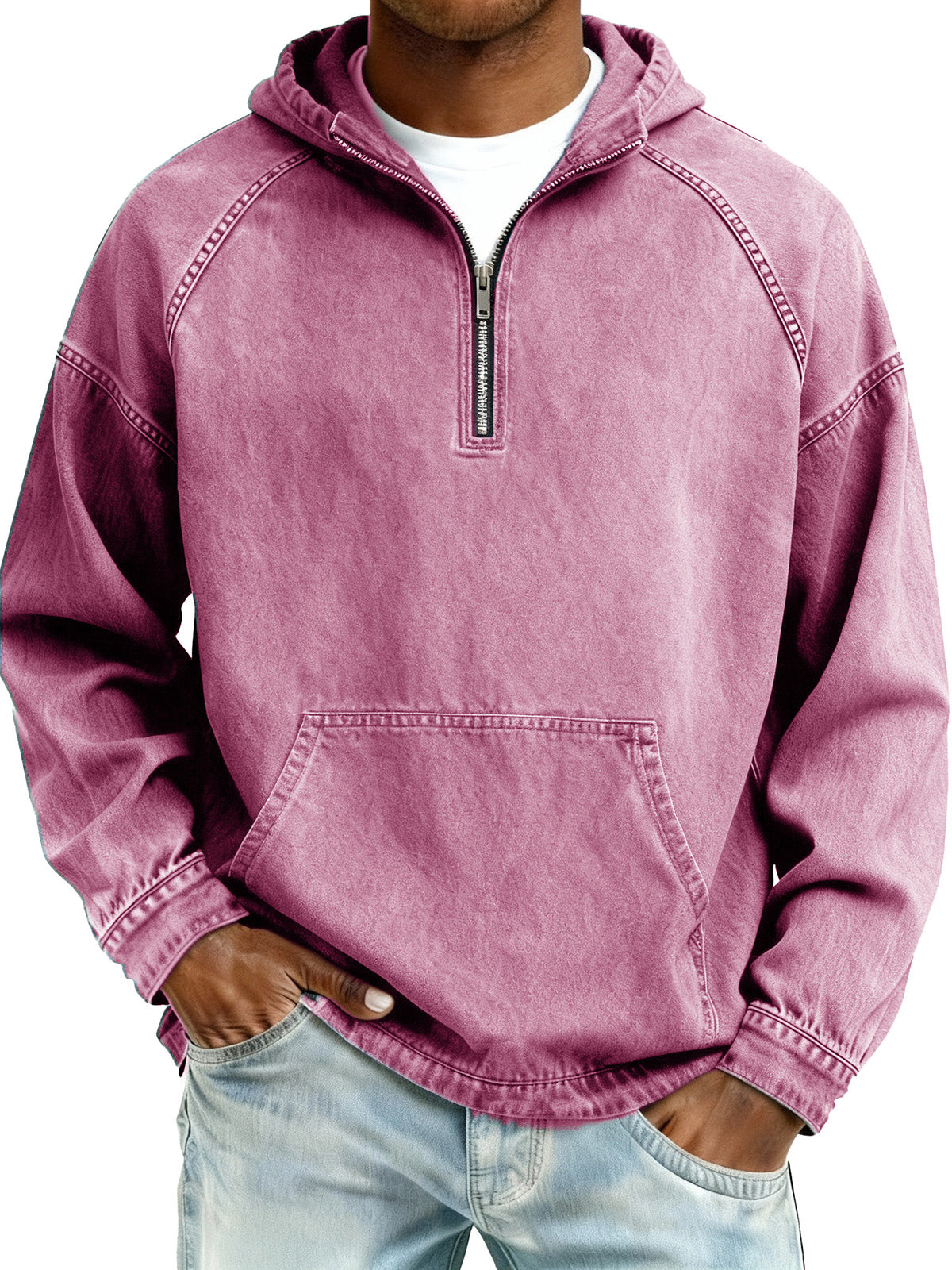 Limited-Time Deal: Save 50% Today!Men's Retro Fashion Distressed Raglan Sleeve Pocket Hooded Sweatshirt