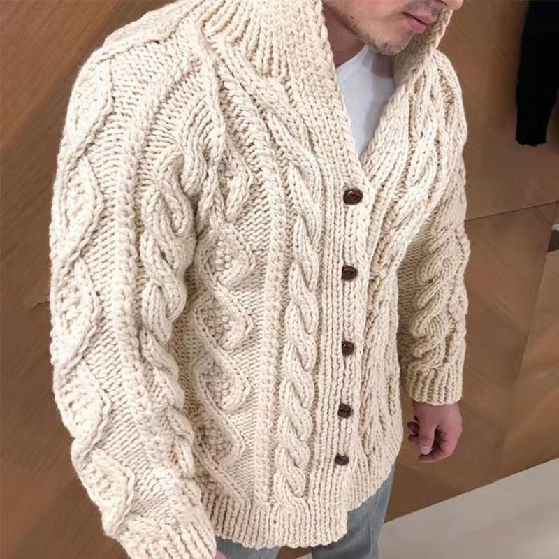 Men's Formal Cardigan Chunky Knit Solid Color Stand Collar Fashion Sweater