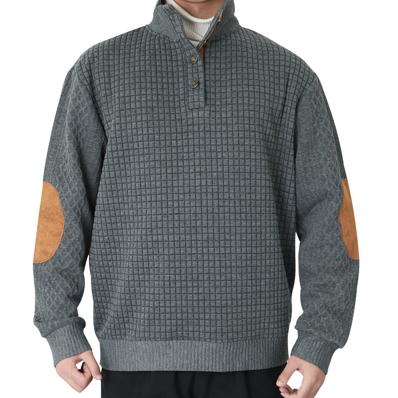 🔥Men's Outdoor Casual Stand Button Long Sleeve Waffle Golf Sweater