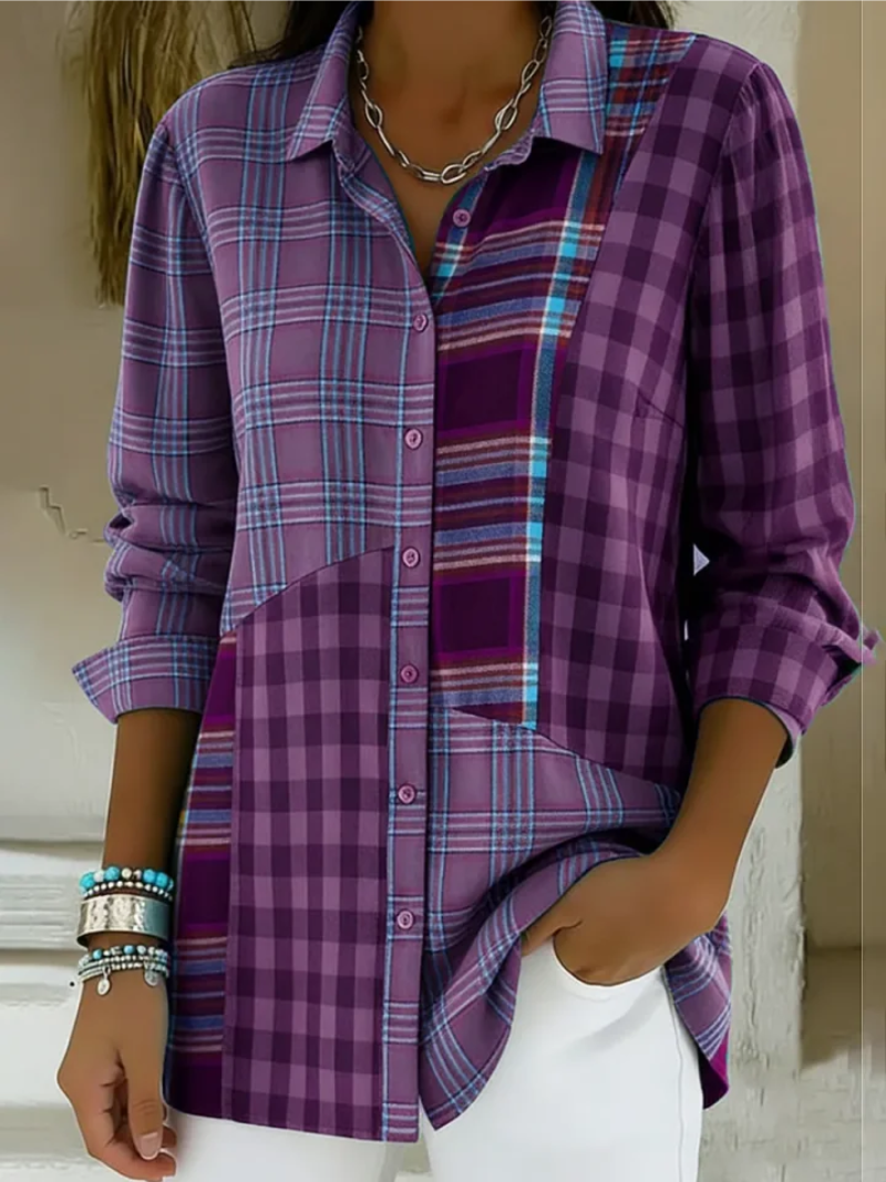 Long-Sleeved Blouse With Check Pattern