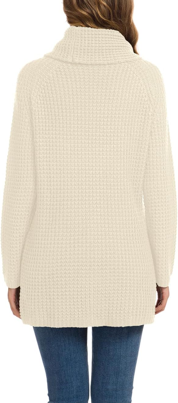 Women's Chunky Turtleneck Long Sleeve Asymmetric Hem Loose Knit Pullover Sweaters