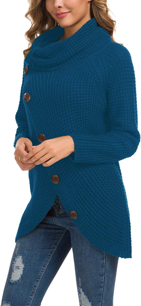 Women's Chunky Turtleneck Long Sleeve Asymmetric Hem Loose Knit Pullover Sweaters