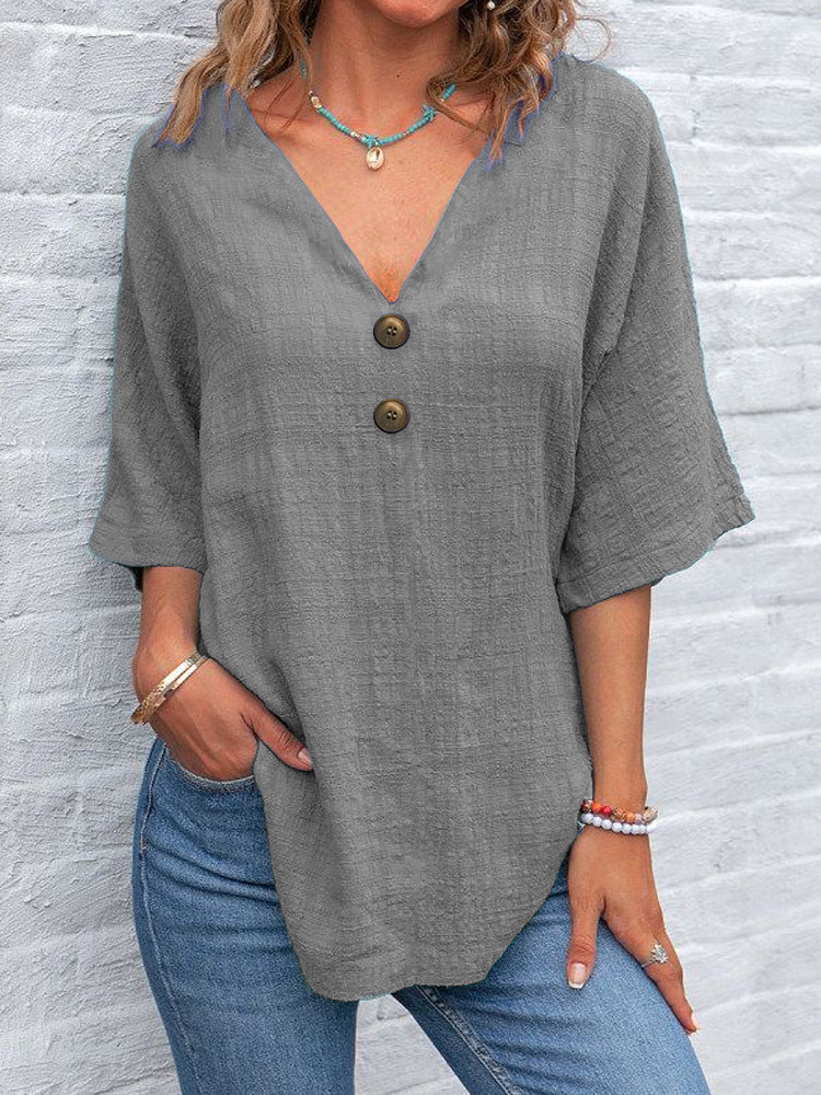 Women'S Casual V-Neck Short-Sleeved Regular Pullover Multi-Color Top