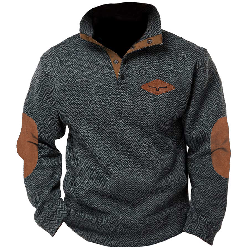Yellowstone Men's Henley Elbow Patch Color Block Western Sweatshirt