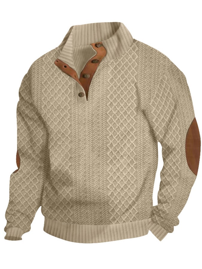 Men's Comfy Outdoor Casual Stand Button Long Sleeve Sweater