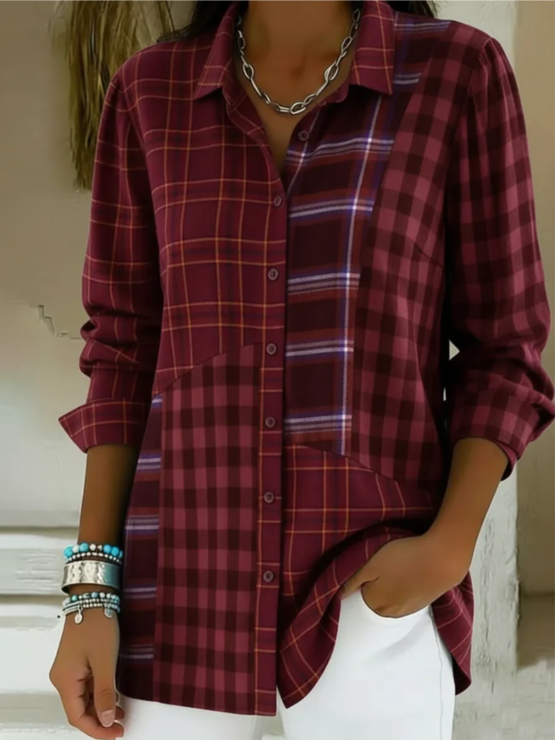 Long-Sleeved Blouse With Check Pattern