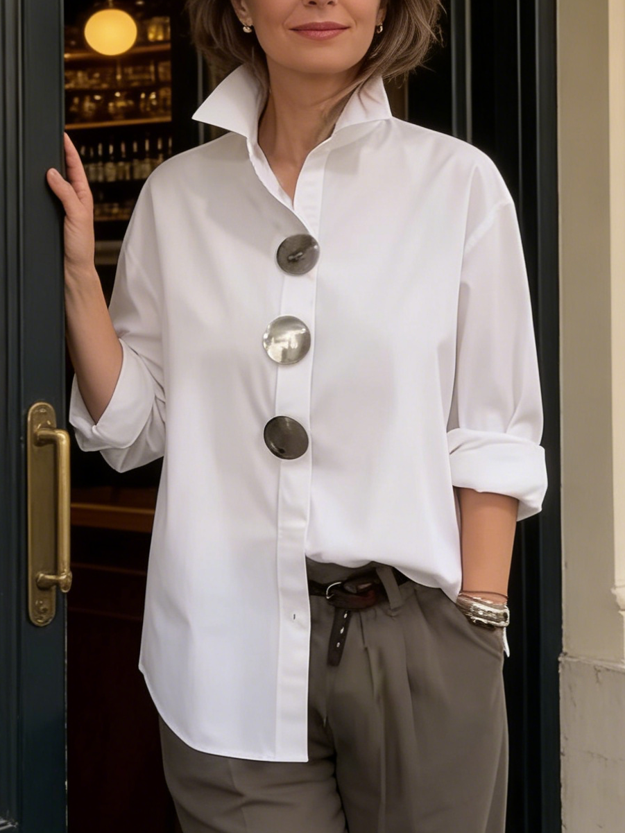 🔥Hot Selling Now！🔥Elegant Stand-collar Metal Buttons Cotton Linen Blouse