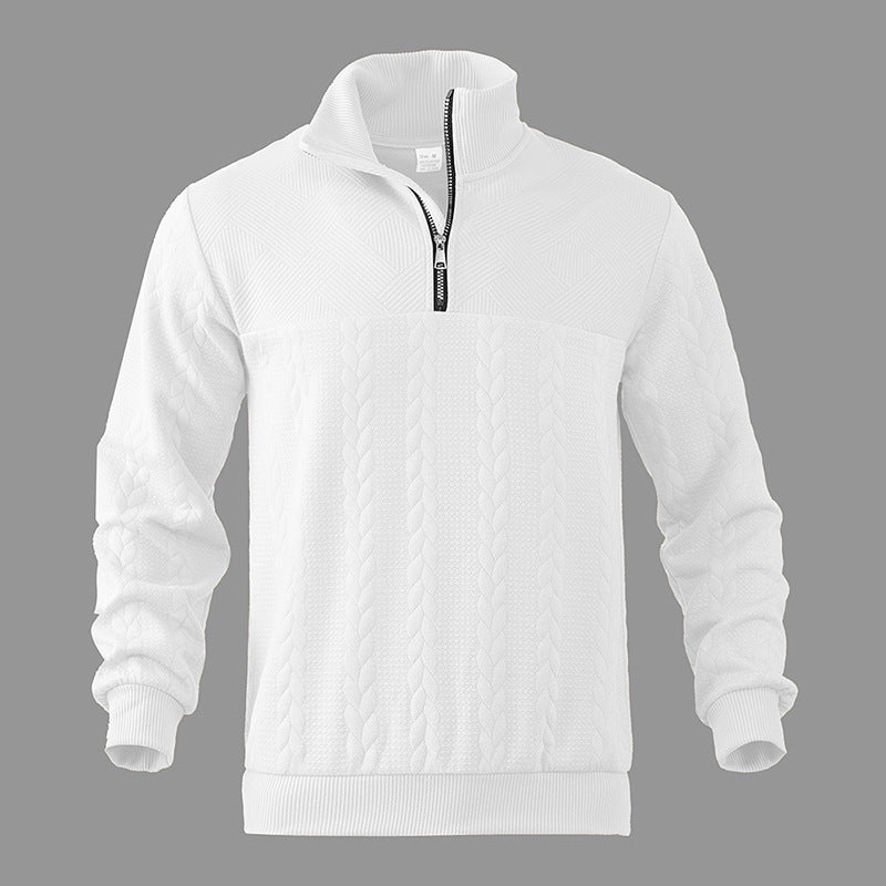 Men's casual stand collar zipper jacquard sweater