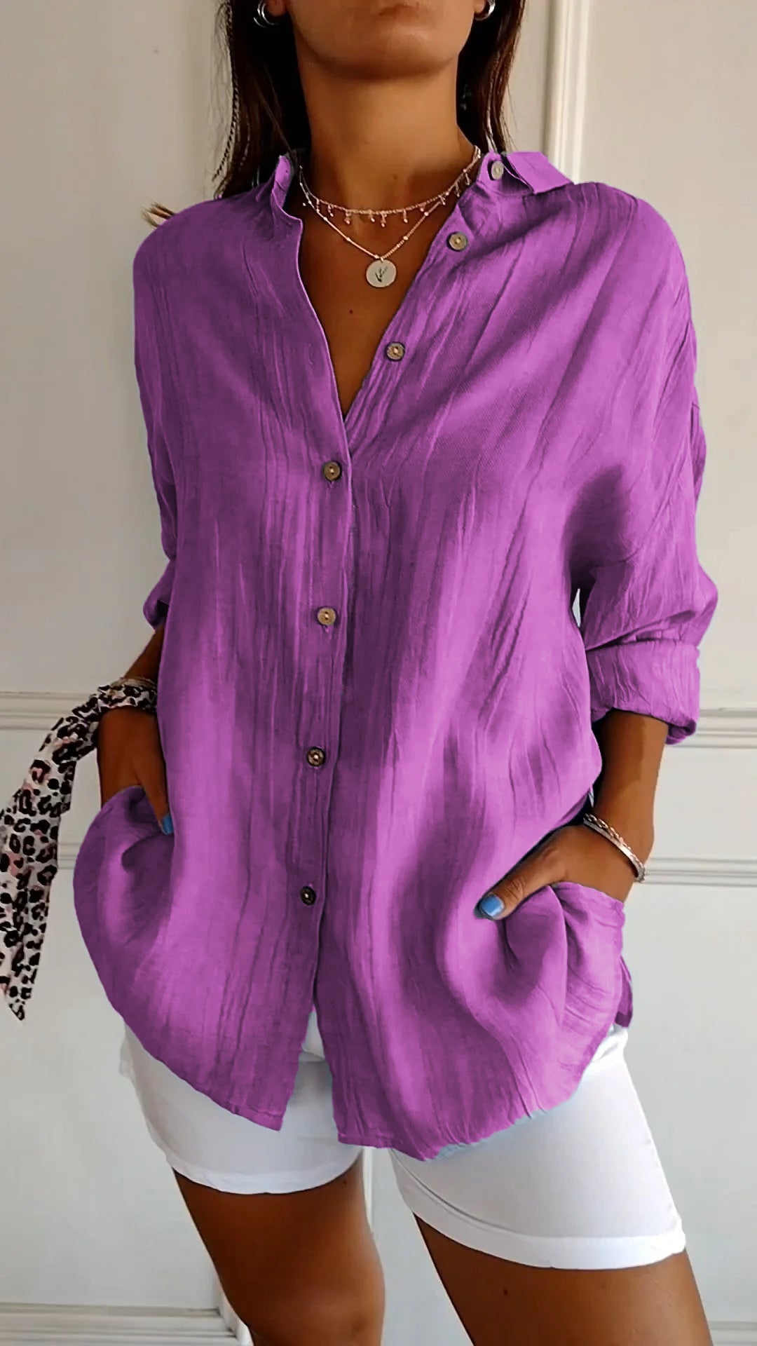 Single-breasted Pleated Lapel Shirt