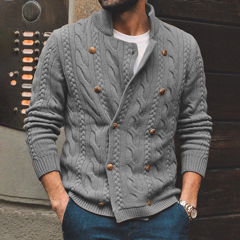 Men's stand collar long sleeve casual jacquard sweater