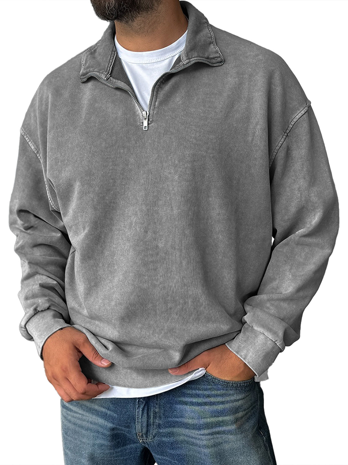 🔥Men's Fashionable Retro Half-zip Stand Collar Casual Sweatshirt (100% Cotton)
