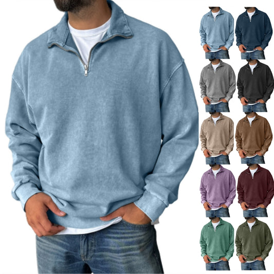 🔥Men's Fashionable Retro Half-zip Stand Collar Casual Sweatshirt (100% Cotton)