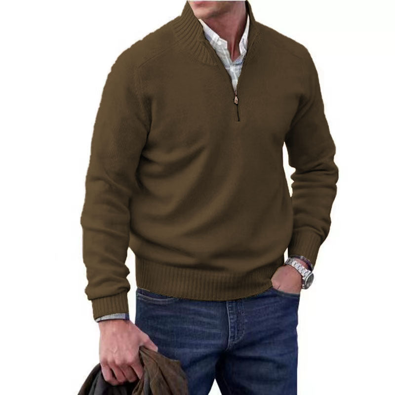 Men's Stand Collar Zipper Cashmere Basic Sweater
