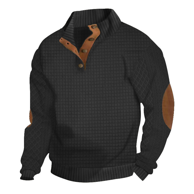 🔥Men's Outdoor Casual Stand Button Long Sleeve Waffle Golf Sweater