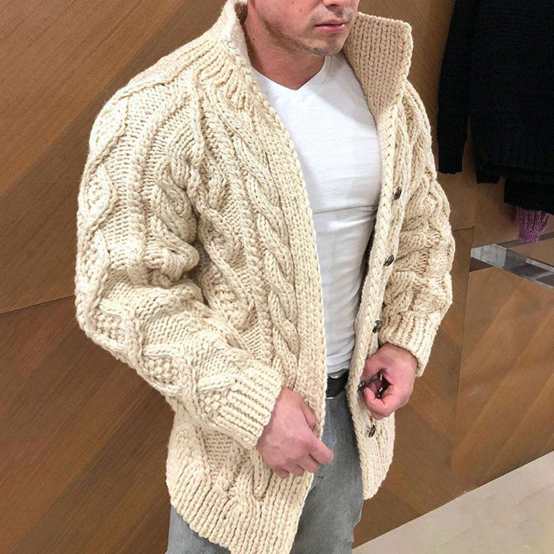 Men's Formal Cardigan Chunky Knit Solid Color Stand Collar Fashion Sweater