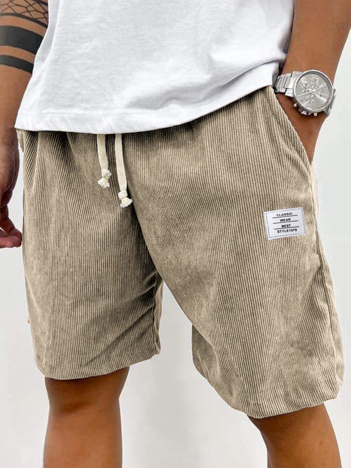 Men’s Vintage Corduroy Shorts with Embroidered Detail - 50% Off Today Only