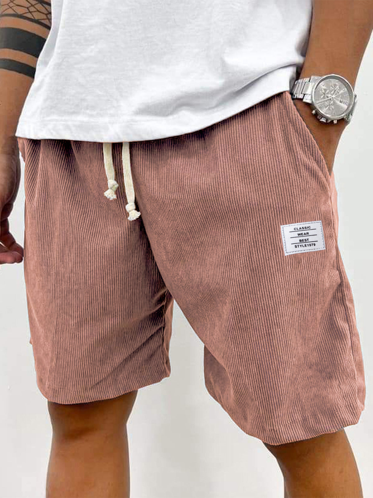 Men’s Vintage Corduroy Shorts with Embroidered Detail - 50% Off Today Only