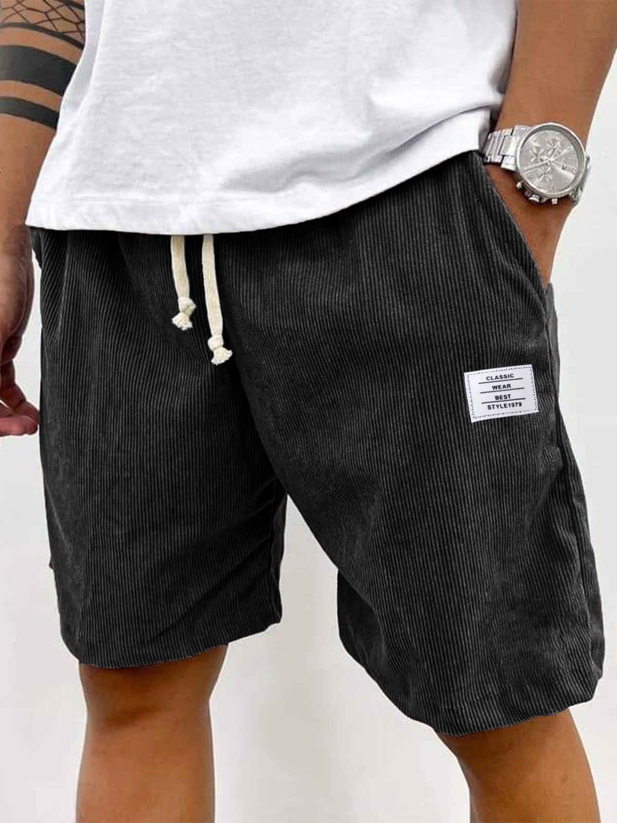 Men’s Vintage Corduroy Shorts with Embroidered Detail - 50% Off Today Only