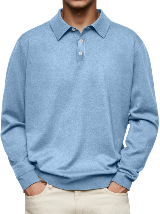 Men's Thin Lapel Button Sweater Casual Solid Color Bottoming Sweater
