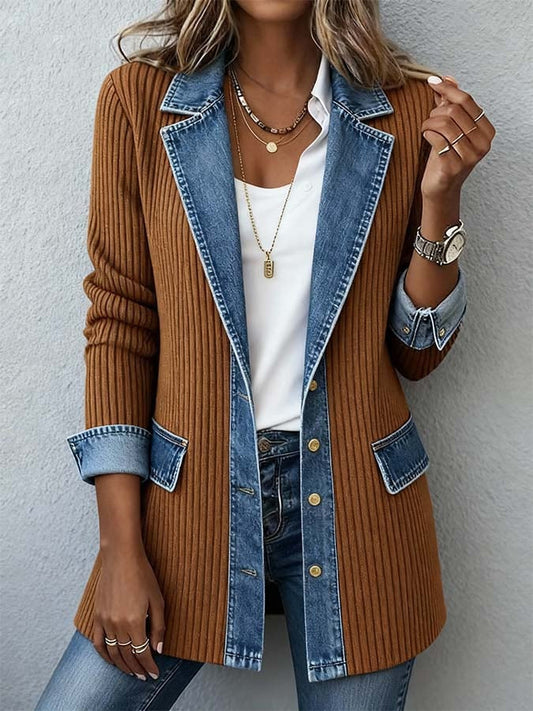 🔥 Women's elegant slim-fit denim patchwork jacket