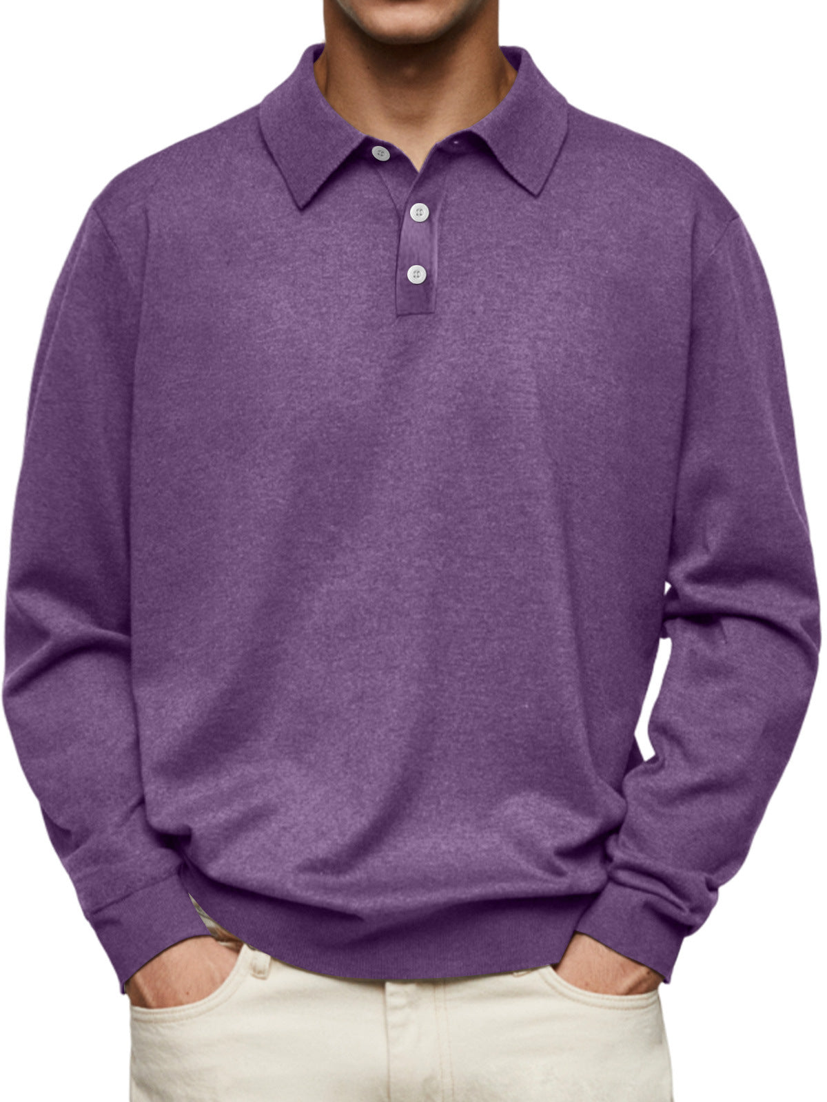 Men's Thin Lapel Button Sweater Casual Solid Color Bottoming Sweater