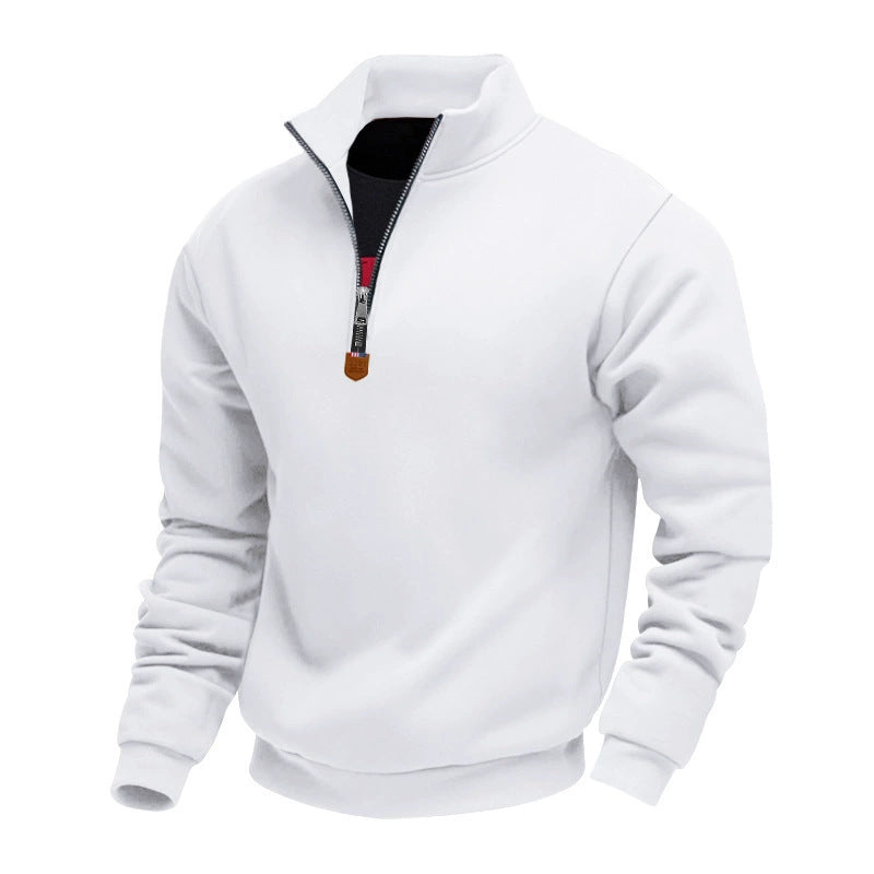 Men's solid color stand collar long sleeve half zip sports casual sweatshirt