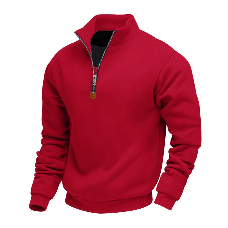 Men's solid color stand collar long sleeve half zip sports casual sweatshirt
