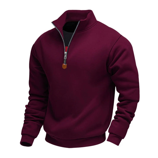Men's solid color stand collar long sleeve half zip sports casual sweatshirt