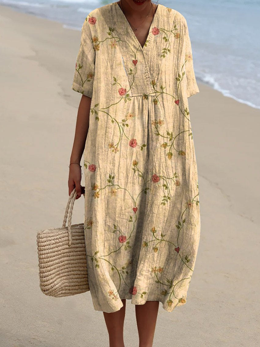 Women's Abstract Pattern Casual Floral Cotton Dress