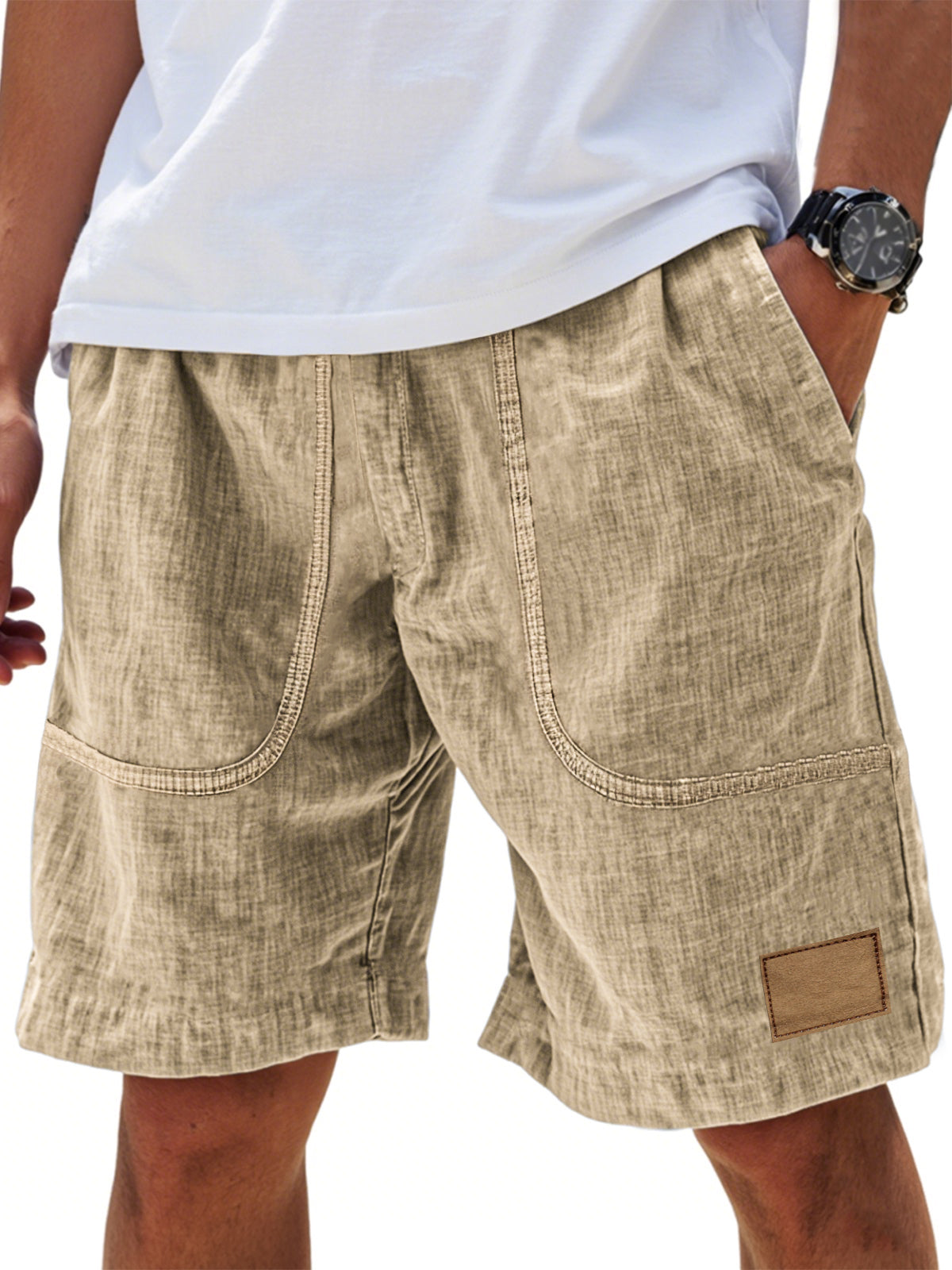 Men's Linen Comfort Embroidered Flat Seam Pockets Breathable Beach Everyday Shorts