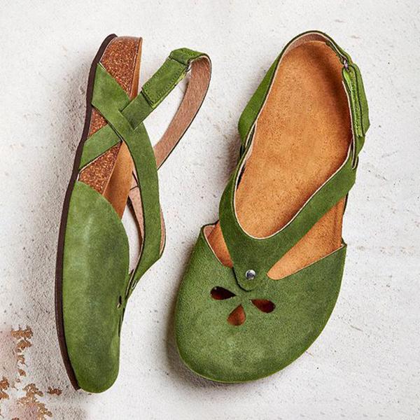 Women's Retro Velcro Cutout Flat Sandals