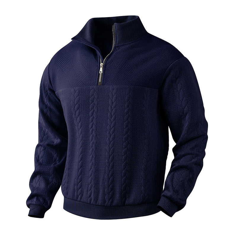 Men's casual stand collar zipper jacquard sweater