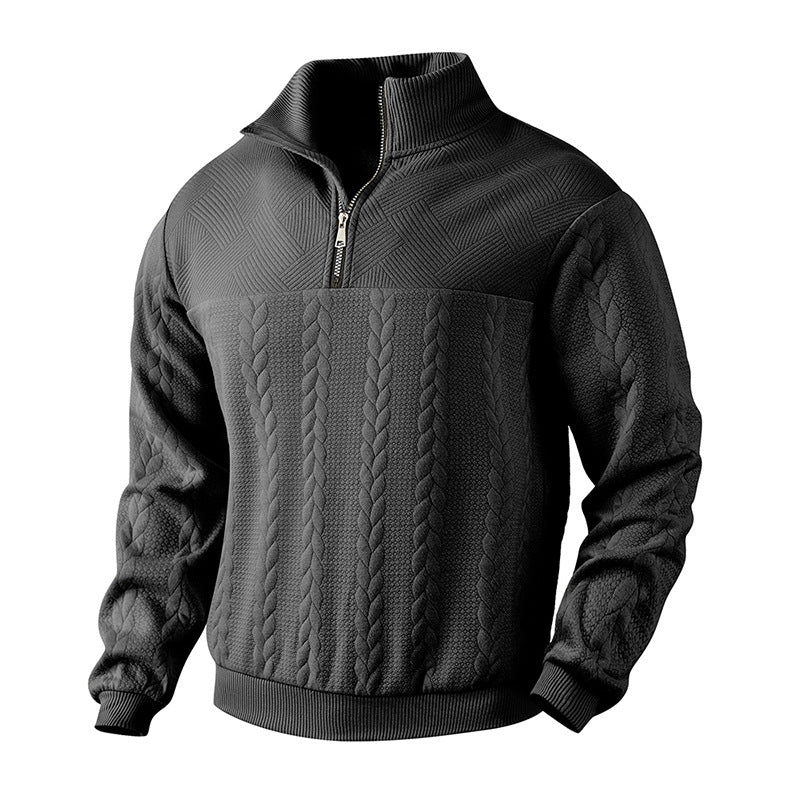 Men's casual stand collar zipper jacquard sweater