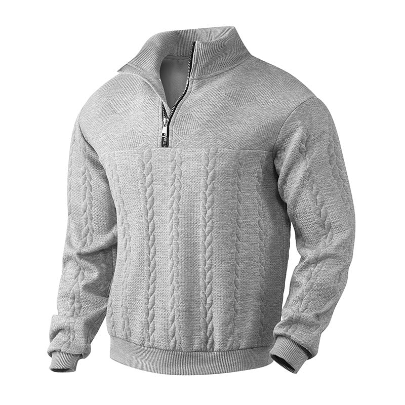 Men's casual stand collar zipper jacquard sweater