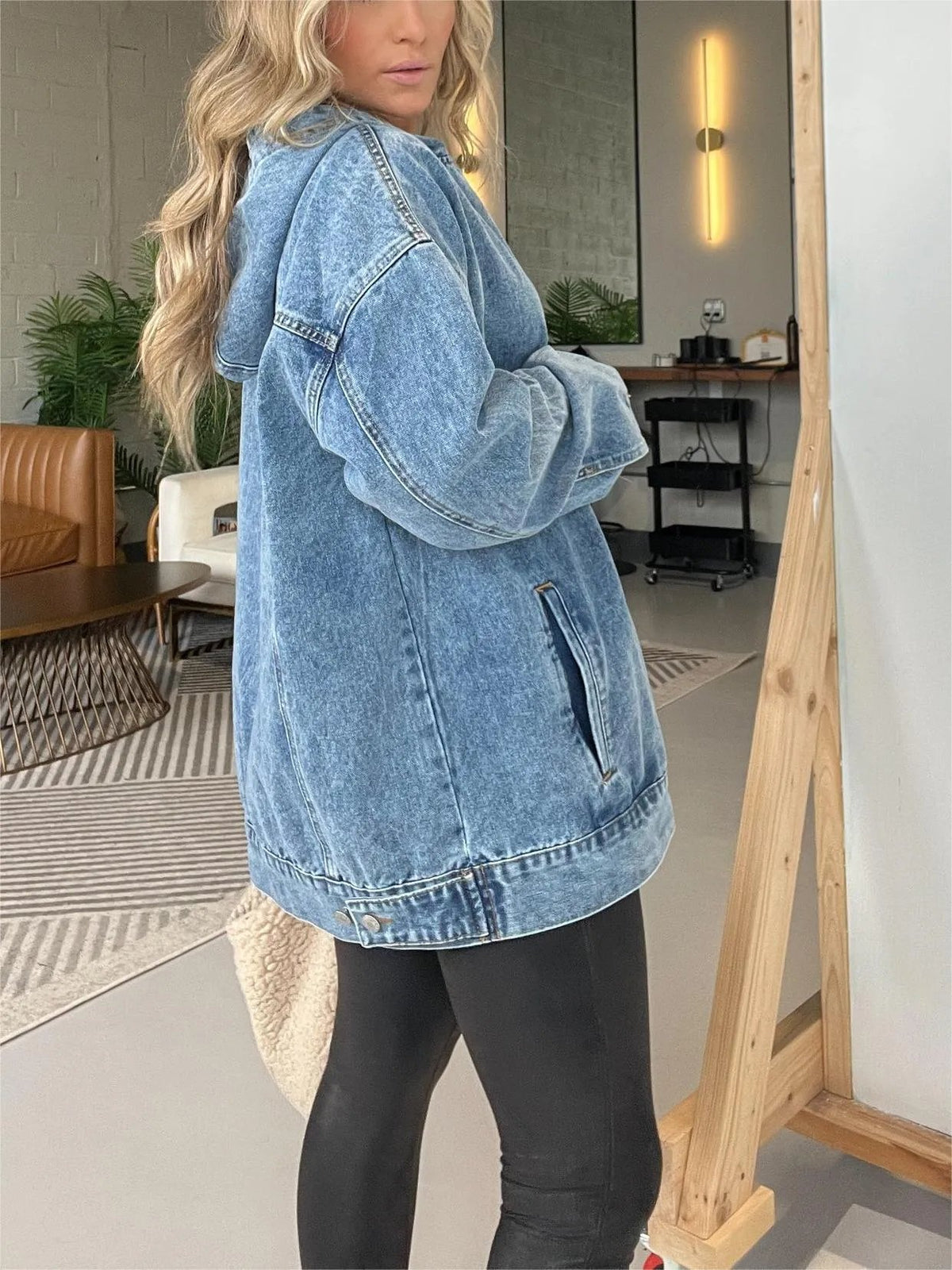 ⏰FALL SALE-DENIM HOODED SWEATSHIRT WITH FRONT POCKETS