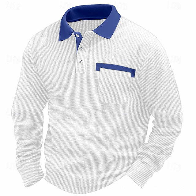 Men's Cotton Waffle Patch Collar Casual Business Polo Shirt