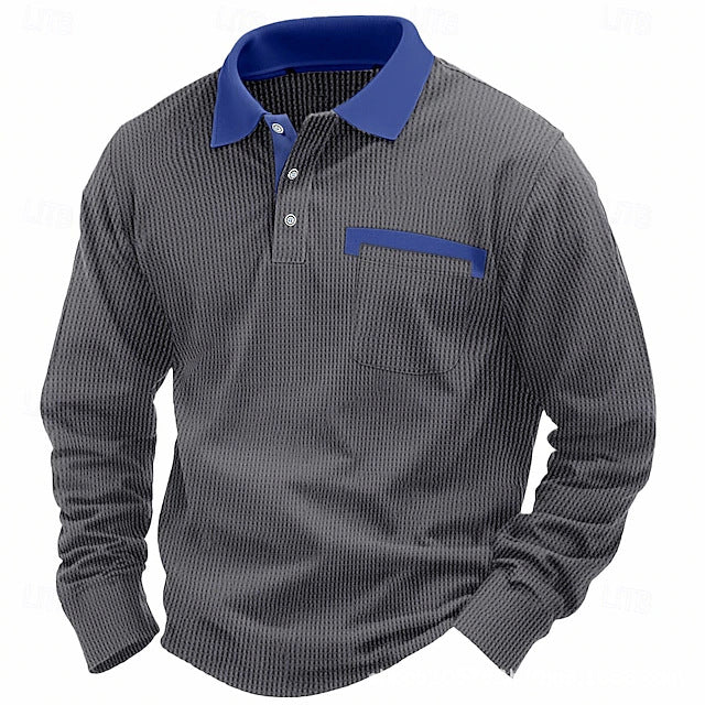 2025 NEW Arrival - Men's Cotton Waffle Patch Collar Casual Business Polo Shirt