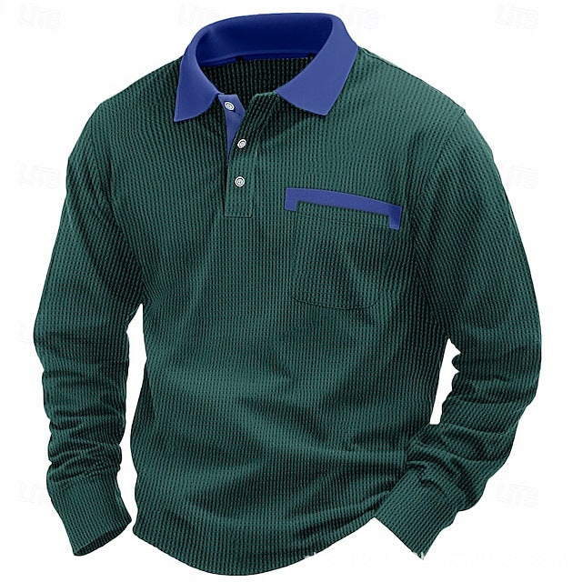 2025 NEW Arrival - Men's Cotton Waffle Patch Collar Casual Business Polo Shirt