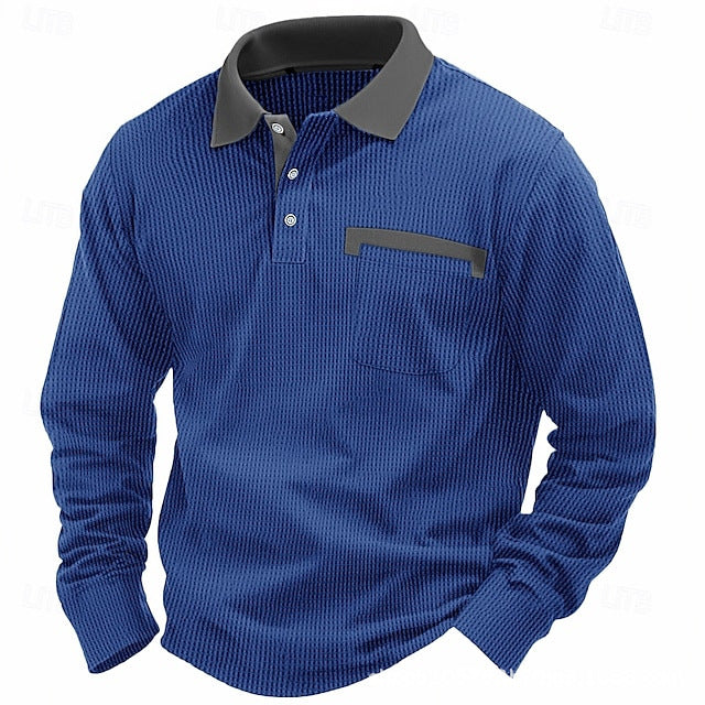 2025 NEW Arrival - Men's Cotton Waffle Patch Collar Casual Business Polo Shirt