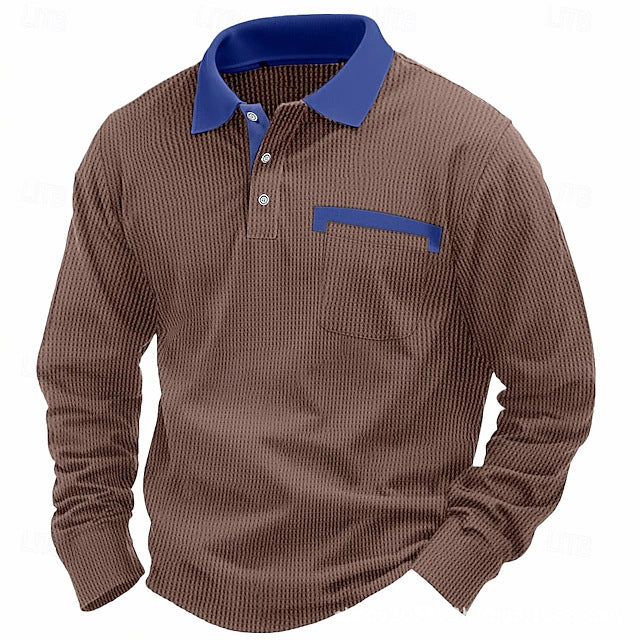 2025 NEW Arrival - Men's Cotton Waffle Patch Collar Casual Business Polo Shirt